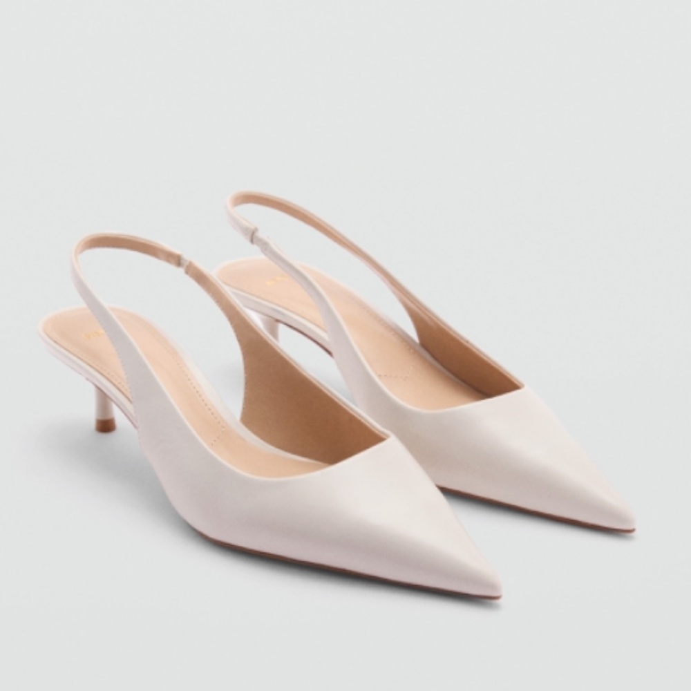 Mango sling back pointed kitten heel cream white size 38 (7.5 US)